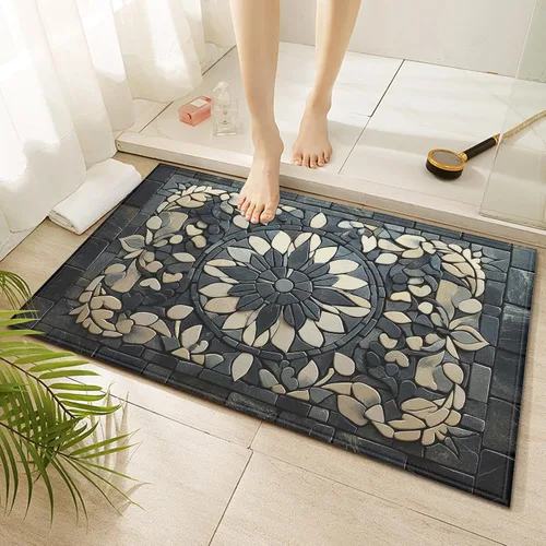 Miniatura 21 de Tapete de baño de mármol blanco y negro, antideslizante, lavable, de secado rápido, para entrada, interior y exterior, lavandería, 17 x 30 pulgadas