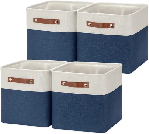 Miniatura 12 de HNZIGE Cestas de almacenamiento de 13 x 13 x 13 pulgadas (paquete de 4) cubos grandes de tela para estantes, cubos de almacenamiento para regalo