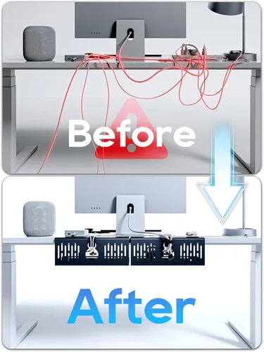 Miniatura 2 de NODOCA Bandeja de gestión de cables para debajo del escritorio sin perforación, gestión de cables de 14'', abrazadera sin perforaciones, bandeja