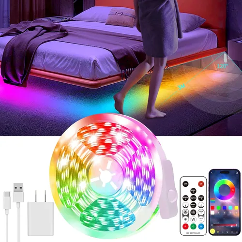 KANTUTOE Tira de Luz LED Activada por Movimiento, 16.4 Pies de Tira de Luz LED con Sensor de Movimiento para Interiores con Control por APP, Luces