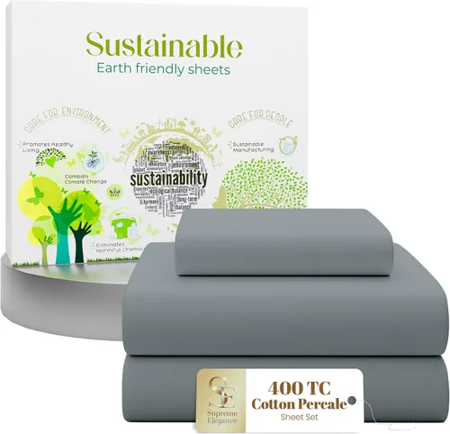 Miniatura 19 de Purity Home - Juego de sábanas 100% algodón de 400 hilos, percal refrescante, con bolsillo profundo elástico, ropa de cama de 3 piezas, lujo
