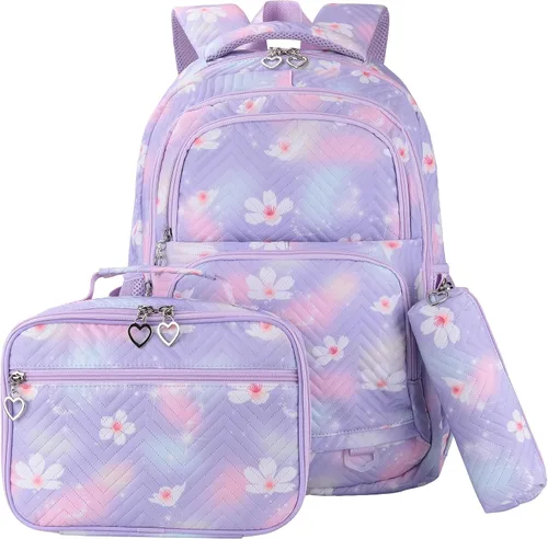 Miniatura 10 de Mochila escolar de 3 juegos, Pequeña margarita negra, Mediana, Mochilas Daypack