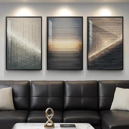 Miniatura 29 de Arte de pared moderno enmarcado en blanco y negro, 3 piezas de impresiones contemporáneas grandes para paredes, juego de 3 imágenes de hojas doradas