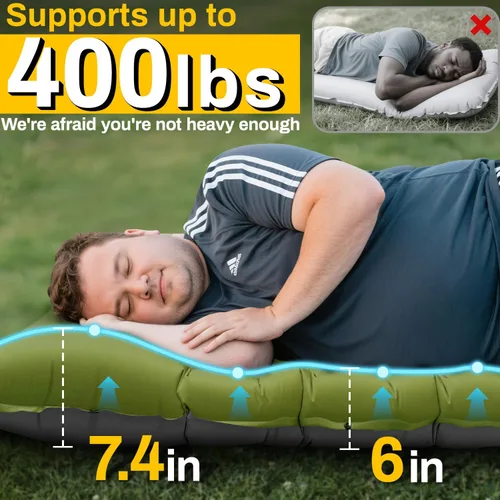 Miniatura 2 de Almohadilla de dormir para camping, extra gruesa de 6 pulgadas, inflable, con almohada, bomba de pie incorporada, almohadilla para dormir para Verde