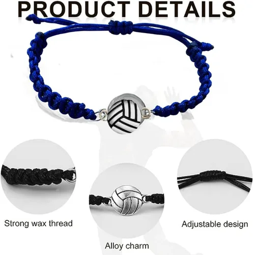 Miniatura 2 de Pulsera con dijes de voleibol Sportybella - Pulseras ajustables con dije de voleibol. Regalos ideales y recuerdos para jugadores de voleibol. Azul
