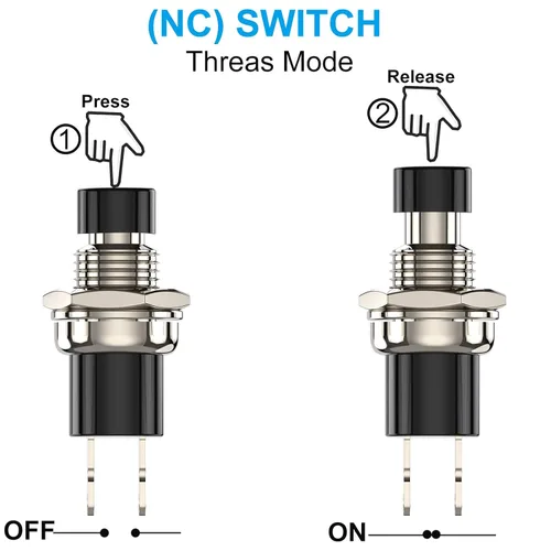 Miniatura 3 de Interruptor de botón momentáneo, 1A 250V AC SPST Mini interruptores de botón con cable normal cerrado (NC) tapa negra - 10 piezas