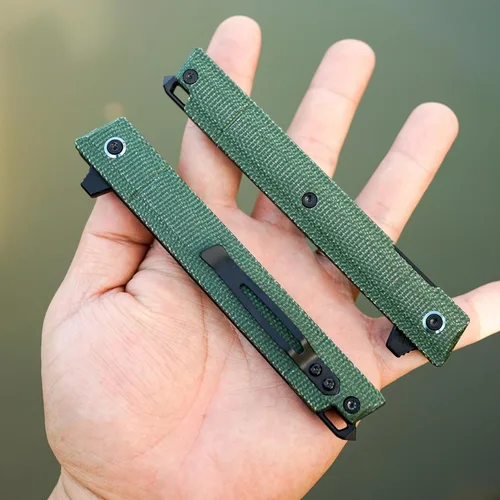Miniatura 6 de Cuchillo plegable de bolsillo Flipper, hoja de acero DC53 y mango G10. Con clip de bolsillo y rompevidrios, cuchillo de bolsillo para hombres, Verde
