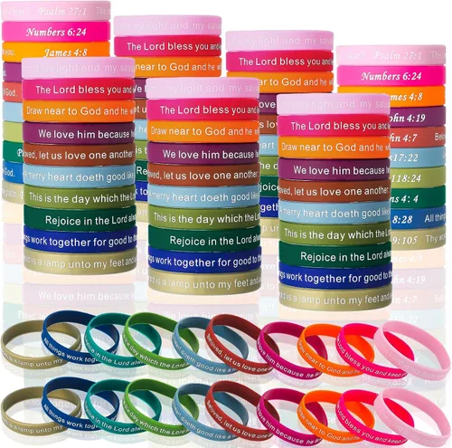 Miniatura 57 de Estune 120 pulseras de versículos de la Biblia, con cita motivacional, pulseras de goma, pulseras de silicona religiosas, pulseras de silicona