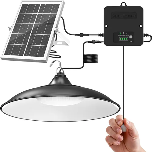 Luz Solar de Cobertizo Interior Exterior, Luz Colgante Solar 2000LM Disponible Durante el Día con Pantalla de Batería, Luces Solares Impermeables