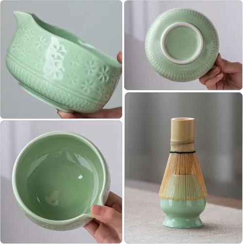 Miniatura 3 de Buucup Juego de batidor de matcha, juego de cerámica matcha incluye cuenco matcha, batidor y soporte de matcha, cuchara de bambú, soporte para Verde
