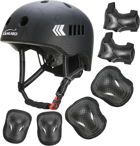 Miniatura 10 de KAMUGO - Juego de cascos de bicicleta para niños, casco ajustable para niños de 2 a 8 años, niños y niñas, con equipo de protección deportiva, Rosa