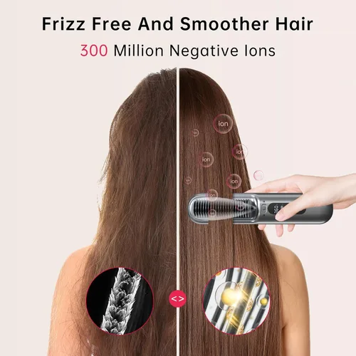 Miniatura 7 de Cepillo alisador de pelo inalámbrico, alisador de pelo portátil, cepillo inalámbrico con 6 ajustes de temperatura, cepillo alisador de pelo