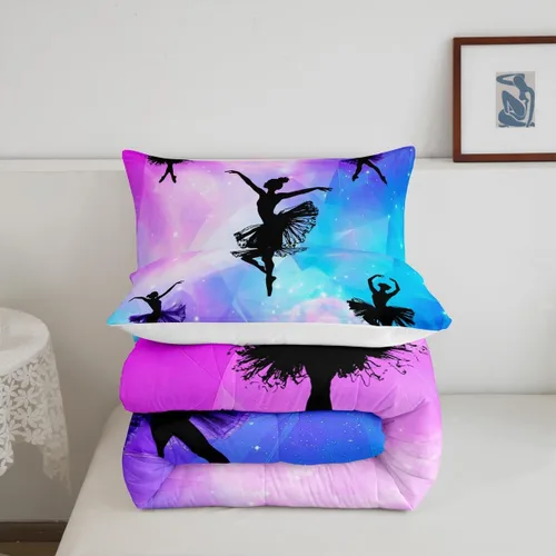 Miniatura 58 de Erosebridal Juego de ropa de cama de princesa de ballet, tamaño Queen, juego de edredón de 3 piezas para niñas bailarinas de ballet, lindo juego