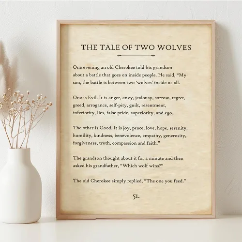 Miniatura 3 de The Tale of Two Wolves - Póster enmarcado de 11 x 14 pulgadas, listo para colgar, arte de pared con cita inspiradora de la parábola Cherokee