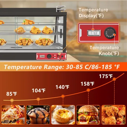 Miniatura 6 de Calentador de alimentos comercial de 3 estantes con estante superior, calentadores de encimera de 44 pulgadas, caja caliente para pizza/pretzel