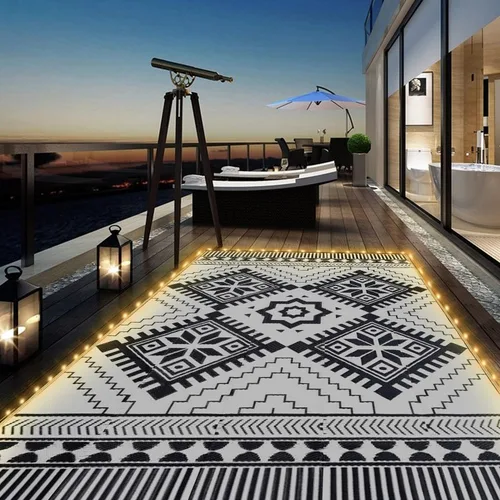 Miniatura 23 de Alfombra Impermeable para Exteriores 9x12 pies, Tapete de Paja de Plástico Reversible Boho para Patio RV Terraza Porche Patio Trasero Balcón Camping