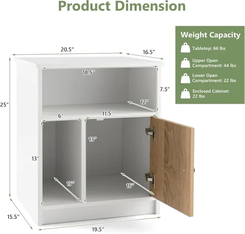 Miniatura 3 de Tangkula Juego de 2 mesitas de noche, mesa auxiliar de madera para sofá con puerta de bambú y compartimentos abiertos, mesa de noche multifuncional