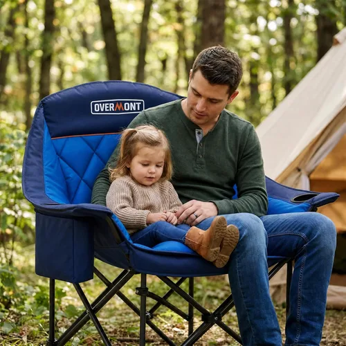 Miniatura 2 de Overmont Silla de camping XL extragrande para adultos - Soporte de 204 kg, silla plegable acolchada de alta resistencia con bolsillo lateral, Azul