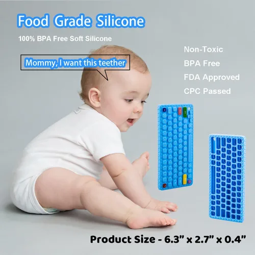 Miniatura 2 de Juguetes de dentición con teclado para bebés de 0-3, 0-6, 6-12 meses Juguetes mordedores de teclado de silicona suave Juguetes para ansiedad Azul