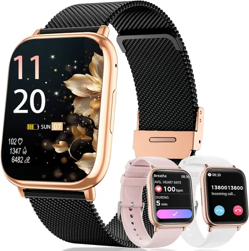 Relojes inteligentes para mujer, contestar/hacer llamadas, reloj de seguimiento de actividad física de 1.83 pulgadas con monitor de frecuencia Negro