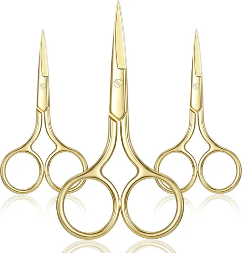 Miniatura 10 de Mudder Paquete de 3 tijeras de nariz pequeñas para recortar el vello facial, mini belleza de acero inoxidable para aseo de cejas, nariz, bigote