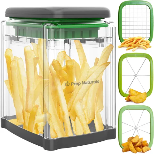 Prep Naturals 3-en-1 Cortador manual de patatas fritas - Cuchillas intercambiables para cortador de patatas y cortador de freír - Funciona como