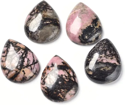 Miniatura 12 de Fashewelry Cuentas de cabujones de espalda plana de lágrima natural Cuarzo rosa