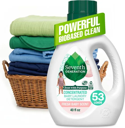Seventh Generation Detergente concentrado para ropa de bebé, fórmula antimanchas, aroma fresco, 40 oz (53 cargas)