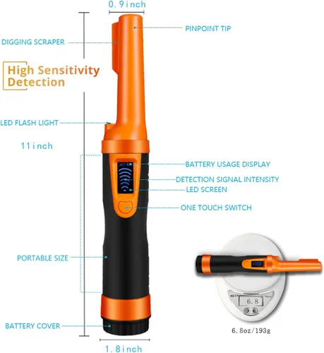 Miniatura 3 de Detector de Metales con Pantalla LCD Totalmente Impermeable Pinpoint Pinpointer - (Tres Modos) Buscador de Localización de Tesoros de 360°