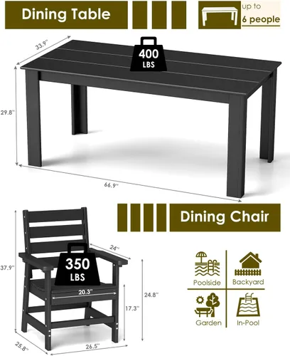 Miniatura 2 de GREENVINES Juego de comedor al aire libre de 7 piezas Juegos de mesa y sillas de plástico HDPE de 67 pulgadas para 6 Muebles de patio Todo