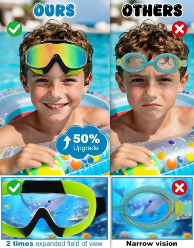 Miniatura 5 de WIN.MAX Paquete de 2 gafas de natación antiniebla, anti rayos UV, visión transparente para hombres, mujeres, niños y niñas, gafas de natación