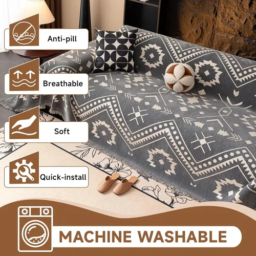 Miniatura 182 de VClife Fundas de sofá bohemio de felpilla para sofá seccional, fundas de sofá suaves y antideslizantes para sofá de 2 cojines, protector de muebles