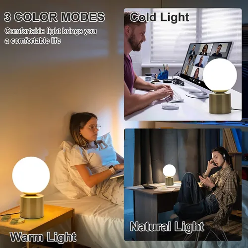 Miniatura 6 de Lámparas de mesa pequeñas modernas, LED regulables con 3 colores, lámpara de mesa dorada para dormitorio, sala de estar, mesita de noche