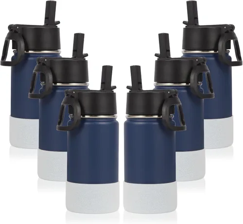 Miniatura 15 de Volhoply Botella de agua de acero inoxidable aislada de 14 onzas con tapa de pajita y funda de silicona, sin BPA, fácil de usar para niños y niñas