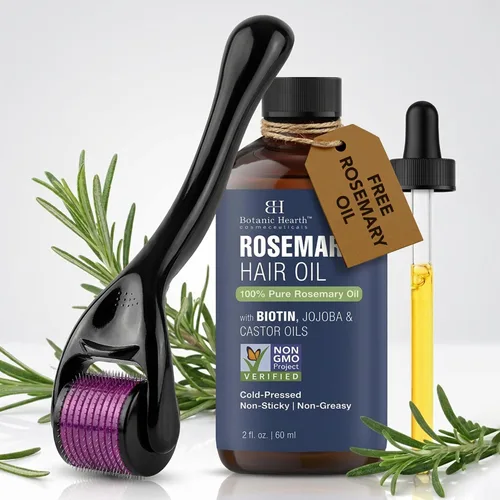 Miniatura 2 de Botanic Hearth Derma Roller para el crecimiento del cabello con aceite de romero para el cabello (2 onzas) Rodillo de microagujas de 0.09 pulgadas