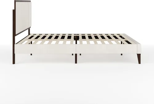 Miniatura 9 de Martha Stewart Jett - Cama de plataforma con cabecero, cabecera y base tapizada de tela, marco de madera maciza, no necesita somier, tamaño Queen