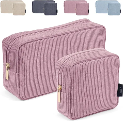 Miniatura 10 de MAGEFY Pequeña bolsa de maquillaje para bolso, mini bolsa de cosméticos de pana, linda bolsa cosmética para mujeres con bolsillos deslizantes