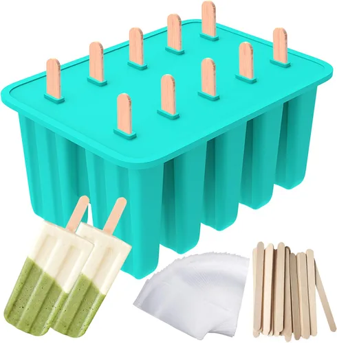 Ozera Moldes para paletas de 10 cavidades, moldes de silicona para paletas, moldes de paletas caseras, moldes para paletas de hielo con 50 palitos