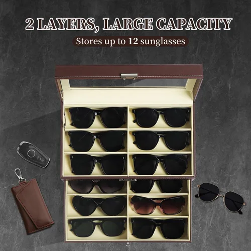 Miniatura 25 de AUTOARK AW-023 - Organizador de cuero para guardar lentes de sol, 12 piezas, color negro, AW-023