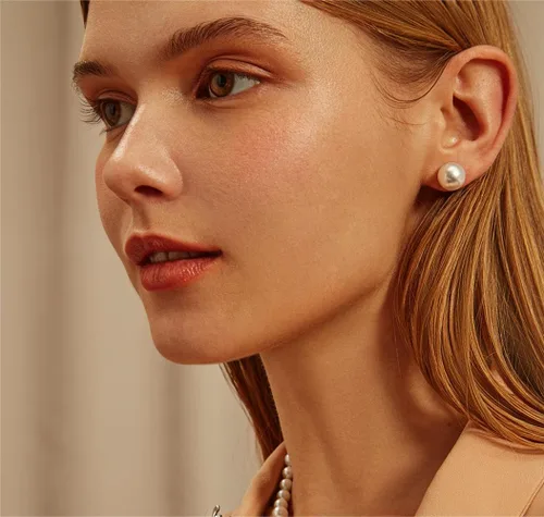 Miniatura 2 de SmileBelle Pearl Earrings for Women, 18k Gold Sterling Silver Post Earrings for Sensitive Ears as Crystal Stud Earrings, White Pearl Stud Earrings