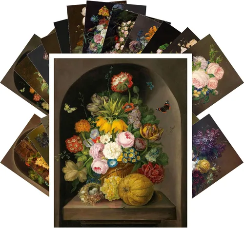Miniatura 5 de PIXILUV Johann - Postales vintage (24 unidades), diseño de flores salvajes, jardín, aun vida, arte de pintura de museo antiguo, reimpresión