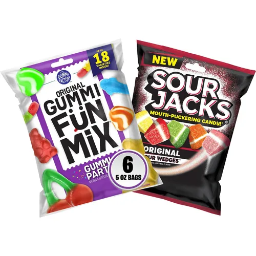 Miniatura 9 de Sour Jacks Paquete variado de golosinas de gomitas de caramelo, original y sandía, sin gluten, bolsas individuales de una sola porción, 5 onzas