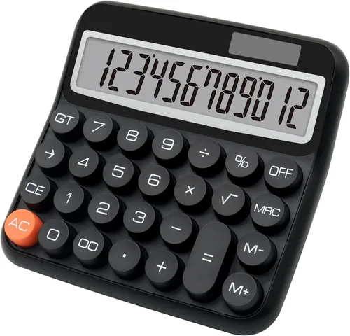 Calculadora negra, calculadora de botón grande con pantalla LCD grande, accesorio negro de escritorio para oficinas, escuelas, hogares y negocios