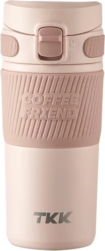 TKK Taza de café de viaje de 15 onzas, taza de café aislada de acero inoxidable con tapa abatible, taza de viaje a prueba de fugas para café, té y