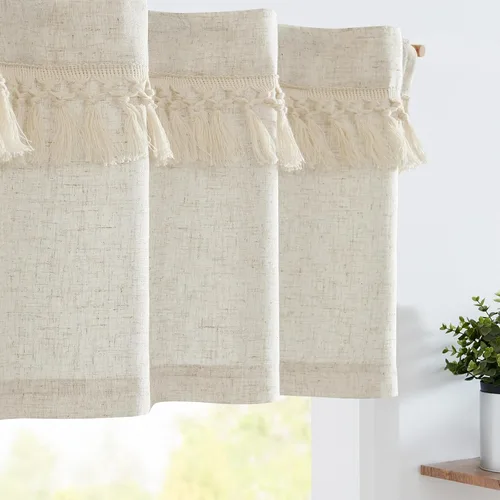 Miniatura 10 de jinchan - Cenefa de lino con borde de encaje, cenefa rústica de estilo granja para ventana de 16 pulgadas, tratamiento para ventana pequeña