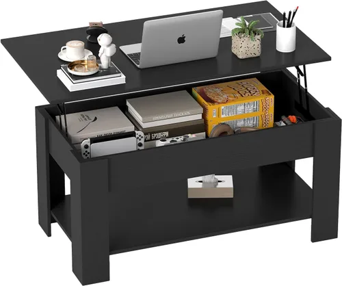 Miniatura 10 de FDW Mesa de Centro Elevable de 39.4 pulgadas con Compartimento Oculto y Estante de Almacenamiento, Tablero de Madera Elevable para Hogar, Sala