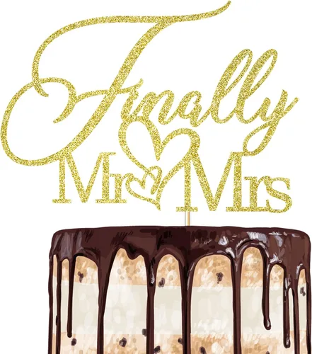 Miniatura 14 de Finally Mr & Mrs - Decoración para tartas, aniversario de boda, despedida de soltera, decoración romántica para tartas (acrílico, negro)