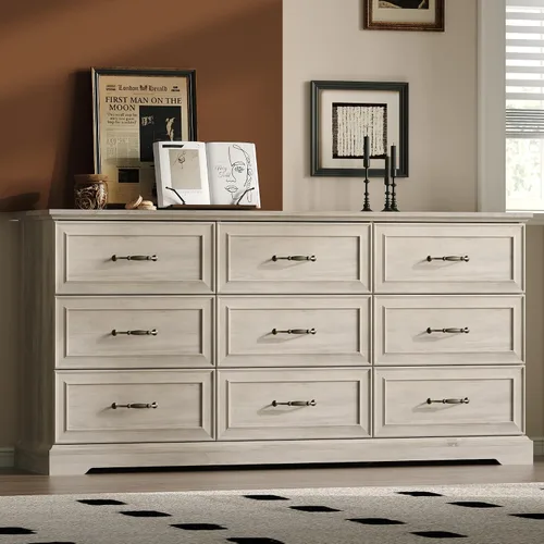 Miniatura 24 de Cómoda rústica de 3 cajones para dormitorio, cómoda moderna de 24 pulgadas de ancho con cajones profundos y asas de barra, mesita de noche de madera