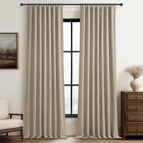 Miniatura 15 de Cortinas opacas extraanchas, 2 paneles para puertas corredizas de vidrio, moderna mezcla de lino plisado pesado, piso a techo, ventanas grandes, 70