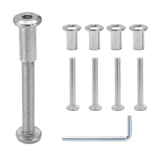 Miniatura 13 de 10 pares (20 piezas) M6 x 0.630 in Tornillo hexagonal con llave Allen, pernos de conector plateados para muebles, tornillos avellanados M6, tuercas